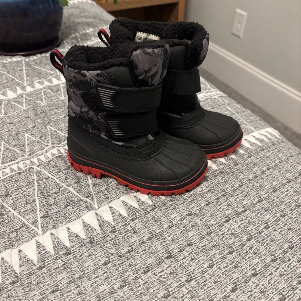 Kids Black and Red Winter Boots